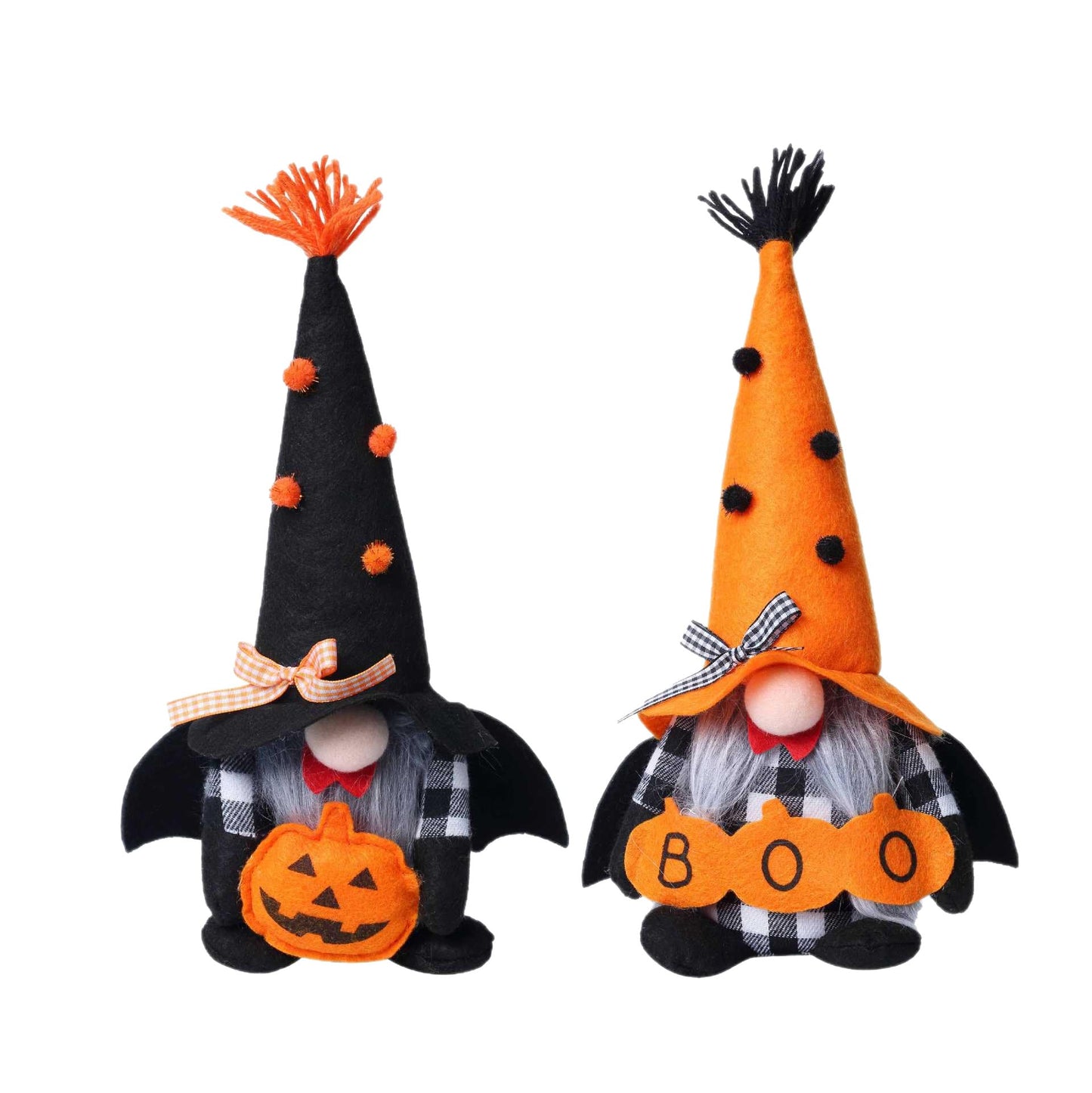 Ni-JASW Halloween Plush Gnomes Set of 2, Spooky Orange Black Bats Boo Swedish Tomte Elf Figurines Tiered Tray Decor