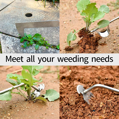GANCHUN Weed Puller Tool, 3 Pack 2025 New Garden Stainless Steel Weeder Tool Hand Weeder Tool,Multi-Purpose Weed Remover Tool Weeding Tools for Gardening(Wooden Handle)