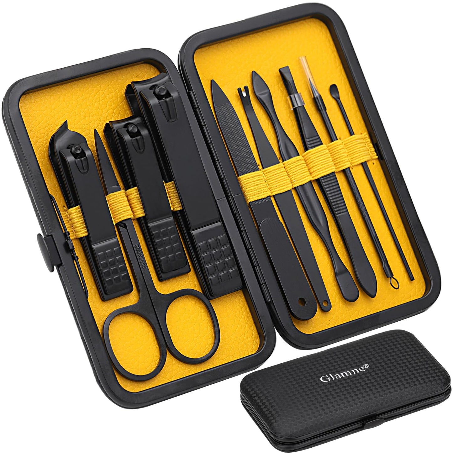 Manicure Set Nail Clippers Kit Professional Stainless Steel Nail Care Tools with Leather Travel Case 10 in 1 Blue