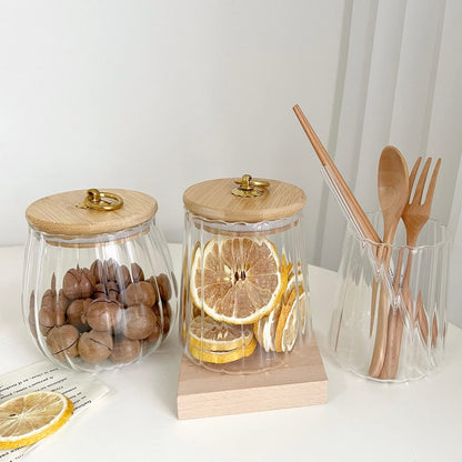 Galazzz 38 FL OZ Glass Jars with Bamboo Lids, Airtight Storage Containers, Large Candy Jars for Coffee Nuts Cookies, Decorative Glass Canister, 1130ml Oval