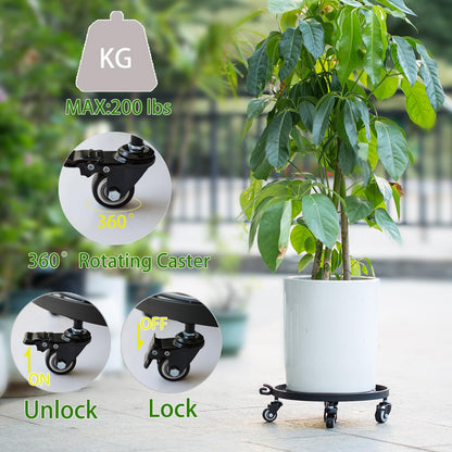 Goooxim 14" Plant Dolly with Wheels - Heavy Duty Rolling Planter Base, Lockable Wheels, Detachable Handle, Ideal for Indoor/Outdoor Use with Large Pots and Easy Transport Solutions