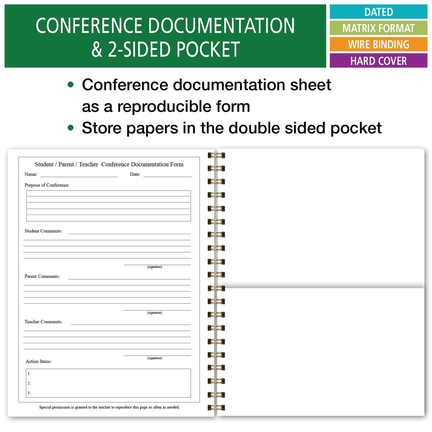 Elan Publishing Company HARDCOVER 7 Period Dated Teacher Lesson Plan; Days Horizontally Across The Top Dated for 2026-2027 Academic Year with Bonus Clip-in Bookmark (Teal Floral)