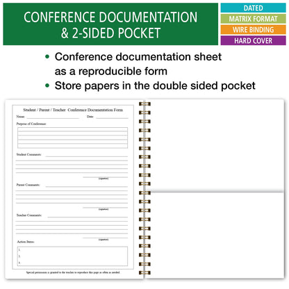 Elan Publishing Company HARDCOVER 7 Period Dated Teacher Lesson Plan; Days Horizontally Across The Top Dated for 2026-2027 Academic Year with Bonus Clip-in Bookmark (Teal Floral)