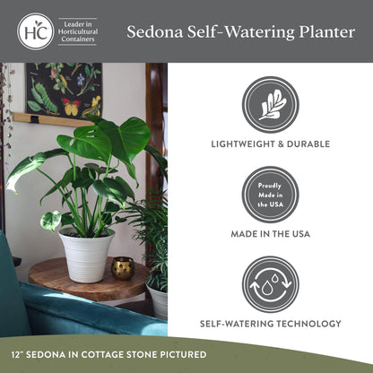 The HC Companies 7 Inch Sedona Round Self Watering Planter Pots, Lightweight UV-Resistant Plastic Indoor & Outdoor Planters, 4-Pack Flower Pots for Garden & Home Decor, Dusty Teal