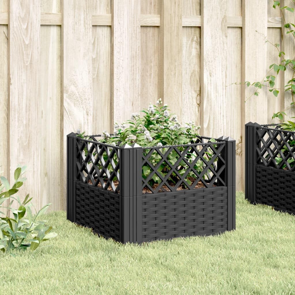WRJENFSC Black Basketweave Raised Garden Planter 17.1 Inch Square Outdoor Planter Box with Modular Design Lightweight Polypropylene Construction for Patio Garden and Vegetable Planting