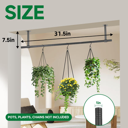 Uoveya Hanging Planters Rod – Plant Hanger Indoor for Window Ceiling, Hanging Plant Shelf for Wall Planter House Plants, Plant Shelves Metal Holder Bar 31.5In Black (Pots, plants, chains not included)