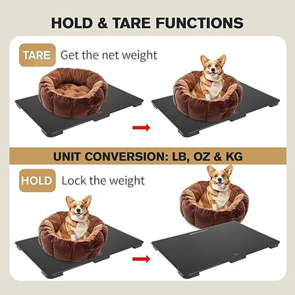 Helsevesen Medium Breed Veterinary Dog Scale, Digital Pet Scale with 27.6 x 17.7 inch Tempered Glass Platform with Anti Slip Sticker, 330 Lb Capacity