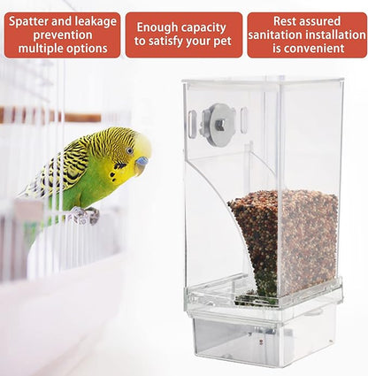 Automatic Bird Feeder, No Mess Acrylic Parrot Foraging Feeder, Transparent Bird Feeders Container Cage Accessories for Most Birds Parrot Canary Cockatoo(2 Pack)