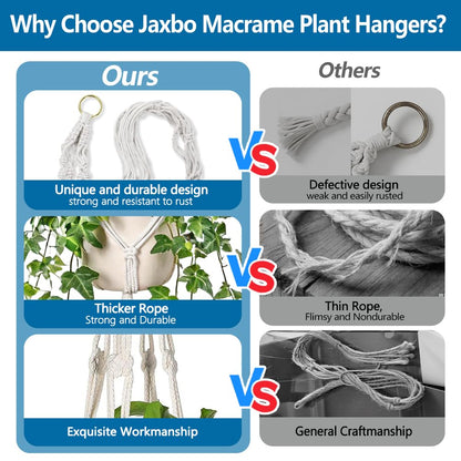 Jaxbo Macrame Plant Hangers 2 Pack Indoor Outdoor Hanging Planter Basket Handmade Rope Hanging Plant Holder for Indoor Outdoor Boho Home Decor 41 Inch, White