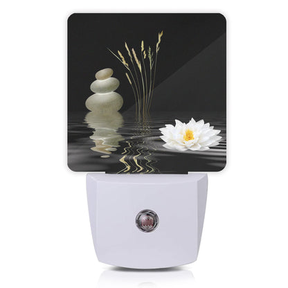 Oeaskly Zen Spa Night Light,Grey Stones Lotus Night Lights Plug into Wall Dusk to Dawn Sensor Led Lamp for Women Men,Led Lights for Stairway/Hallway/Bedroom,0.5W