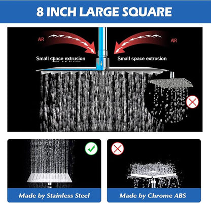Shower Head,8”Rain Shower Head with Handheld Spray Combo with 11'' Angle Adjustable Extension Arm/Flow Regulator/Shower System,High Pressure Rainfall Shower Head Bathroom,Chrome