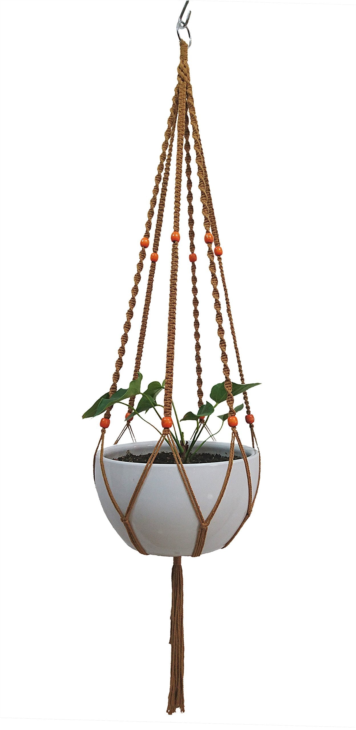 Plant Hanger Macrame Cotton 6 Legs 51 Inches for Indoor Outdoor, Living Room, Kitchen, Deck, Patio, High and Low Ceiling with Size of 10-12 inches Without The Pot (Brown)