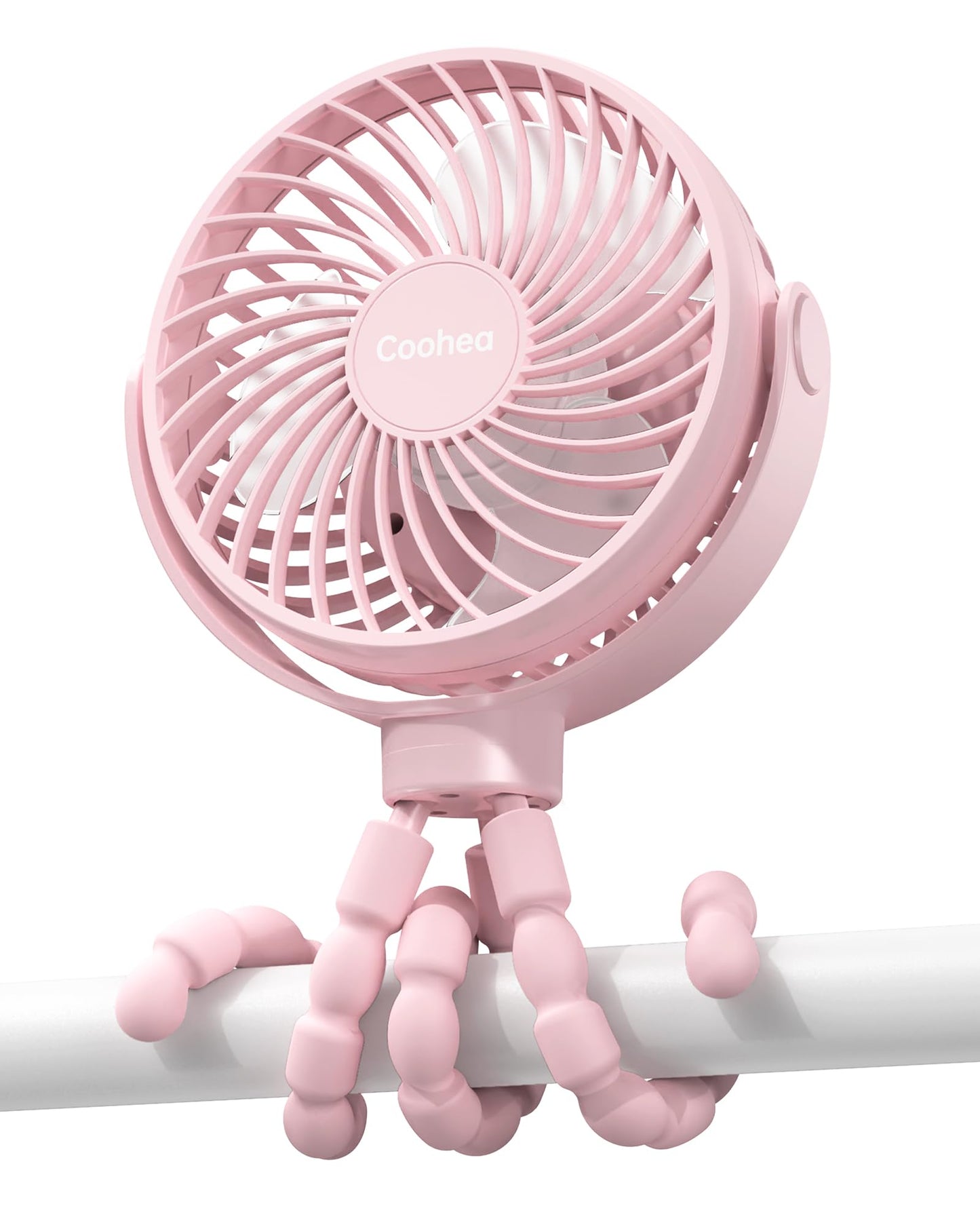 Coohea Stroller Fan Clip on for Baby, 4000mAh Rechargeable Battery Operated, Flexible Tripod, 3 Wind Speed, 360° Rotatable, Small Portable Fan for Car Seat Crib Backseat Beach Travel Camping, Pink