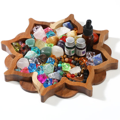 Vesici Lotus Crystal Tray for Stones Crystals and Healing Stones Flower Wooden Crystal Storage Holder Tray Lotus Shape Decorative Jewelry Display Trays Organizer Bowl Decor(Elegant)