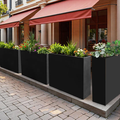 Megawodar Metal Tall Long Planter Box Large Rectangular Planter Flower Pot with Drainage Holes for Indoor Outdoor Deck Porch Garden Home Patio Front Door (Black, 36" L x 11" W x 32" H)