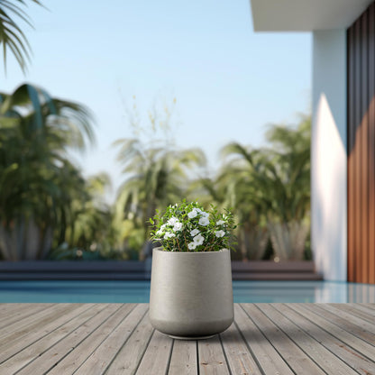 Kante 13" Tall Round Concrete Planter, Medium Plant Pot with Drainage Hole & Rubber Plug – Lightweight Cement Container for Indoor Outdoor, Home Patio Garden Corner,Buff Concrete