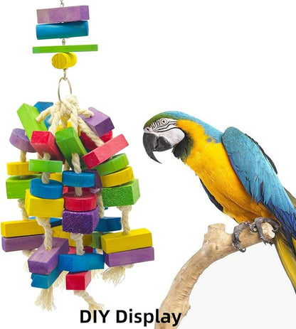 Bird Toys, Wood Wooden Colored 100pcs Parrot Toys, Multicolored Natural Wooden Blocks,African Grey Parrots, Macaws, Cockatoos, Parrot chew Toys