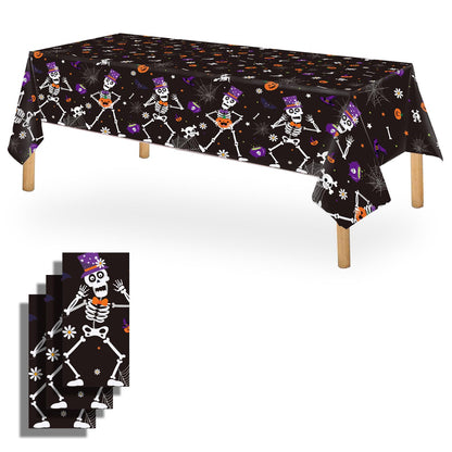 OQOQ Halloween Tablecloth (3 Packs, Black), 108x54 Inches Halloween Plastic Table Cloth Disposable Party Favors Pumpkin Boo for Outdoor Indoor Table Decor Backdrop Banner Party Supplies
