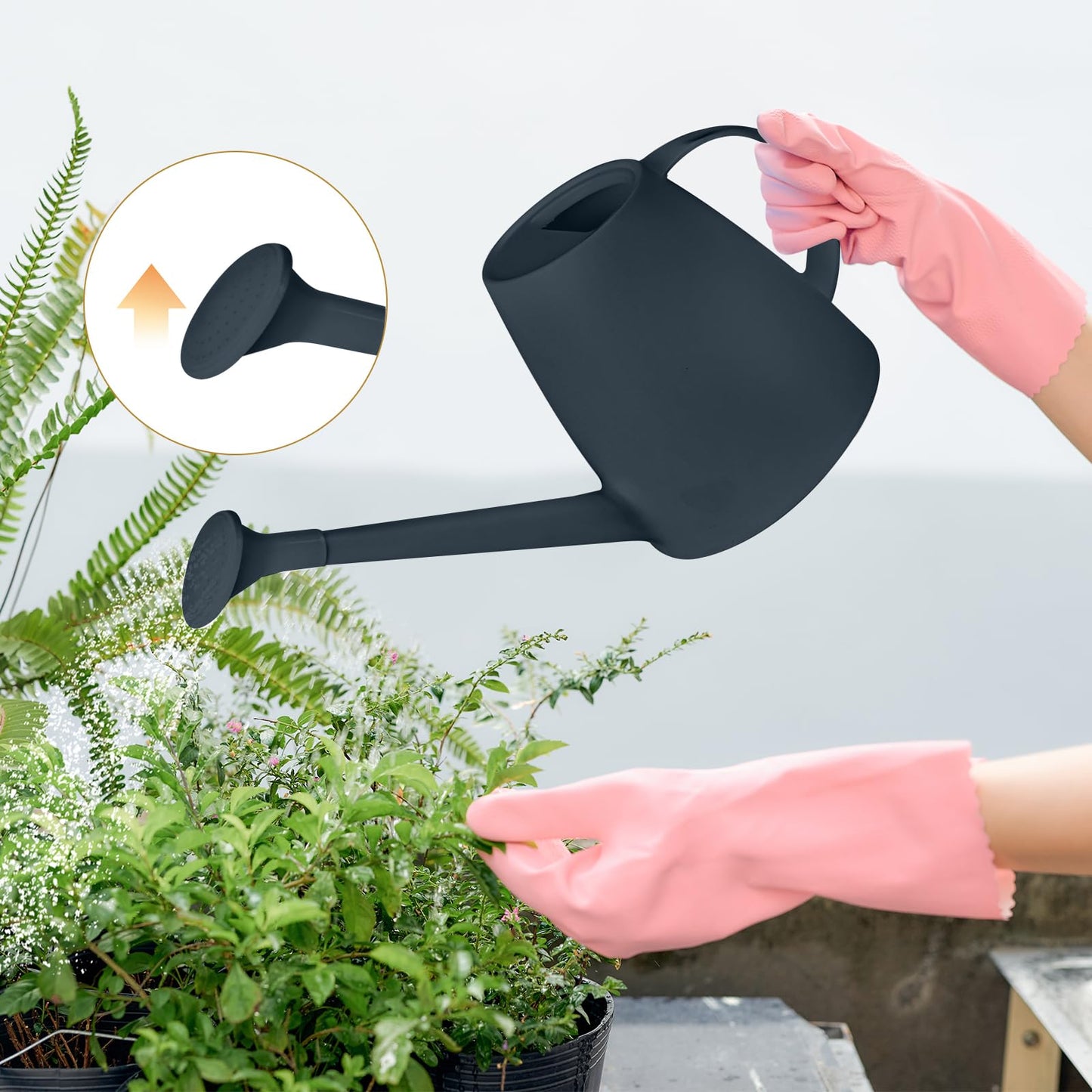 TTAOE GN Watering Can - for Indoor and Outdoor House Plant Garden - with Long Spout - 1/2 Gallon - Grey