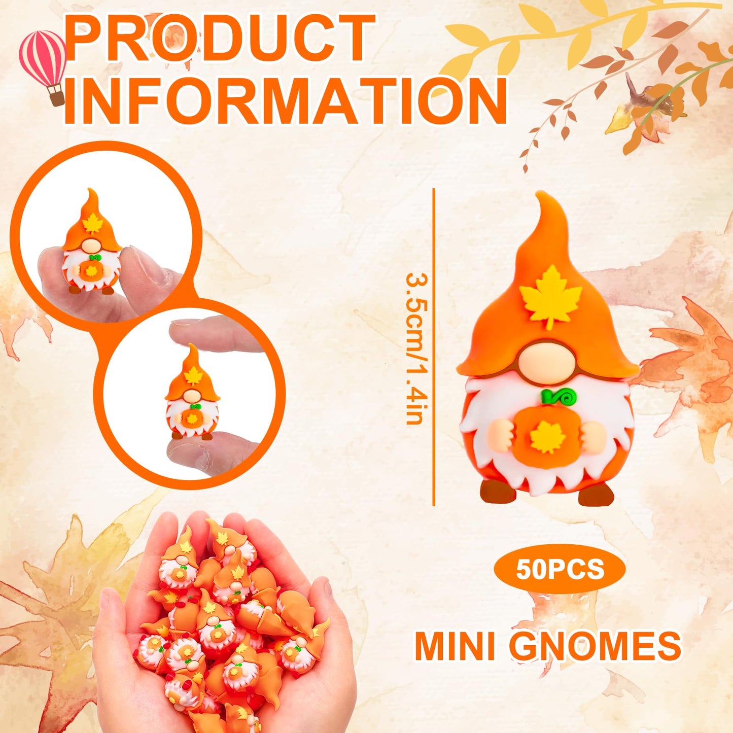 Whaline 50 Pcs Thanksgiving Mini Gnomes Figurines Fall Miniature Gnome Ornaments Pumpkin Maple Leaves Gnome Tiny Statue Figurine for Harvest Party Gifts Home Table Centerpieces Garden Landscape Decor