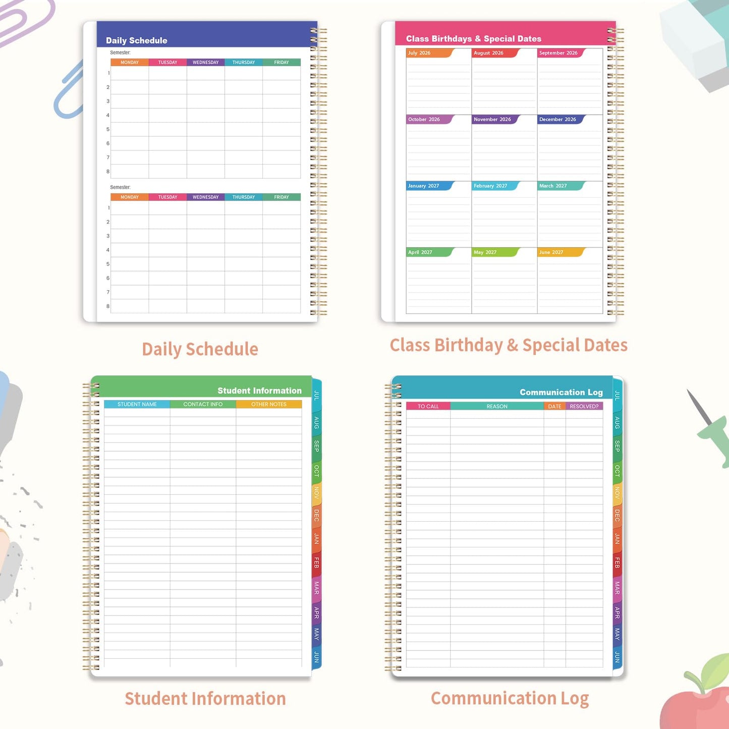Teacher Planner 2026-2027 - Academic Planner Teacher Lesson Planner 2026-2027, July 2026 - June 2027, 8.5" x 11", Lesson Plan Book, Weekly & Monthly Lesson Calendar with with Colorful Laminated Tabs, Quotes, Inner Pocket