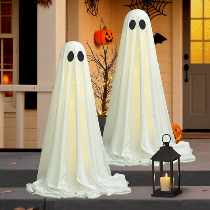 VersaCharm Halloween Ghost LED String Lights Decor Indoor/Outdoor Light Up Spooky Decoration with Remote Control for Yards, Porch, Gardens, Lawn & Party White 2 Packs