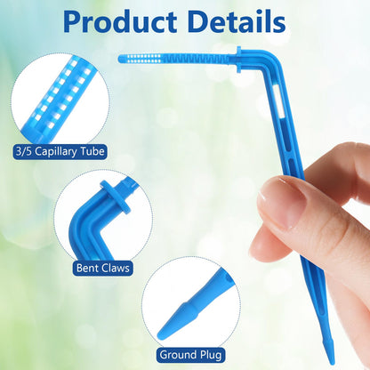 SEWACC 100pcs Automatic Drip Irrigation Stakes, Indoor Plant Watering System with Blue Multi- Drip Emitters for Flower and Seedlings