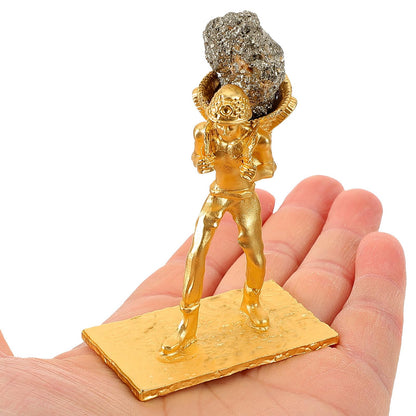 BESPORTBLE Mineral Cluster Ornament with Metal Miner Figurine and Back Basket, Irregular Raw Brass Ore Stone Craft for Home and Office Table Decoration