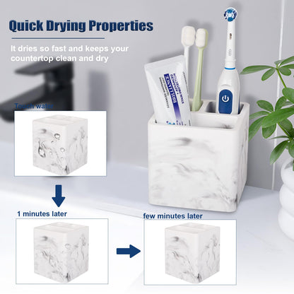 Diatomite Toothbrush Holders for Bathrooms, Electric Toothbrush and Toothpaste Holder Tooth Brush Organizer for Bathroom Countertop, Shower, Vanity - Marble White