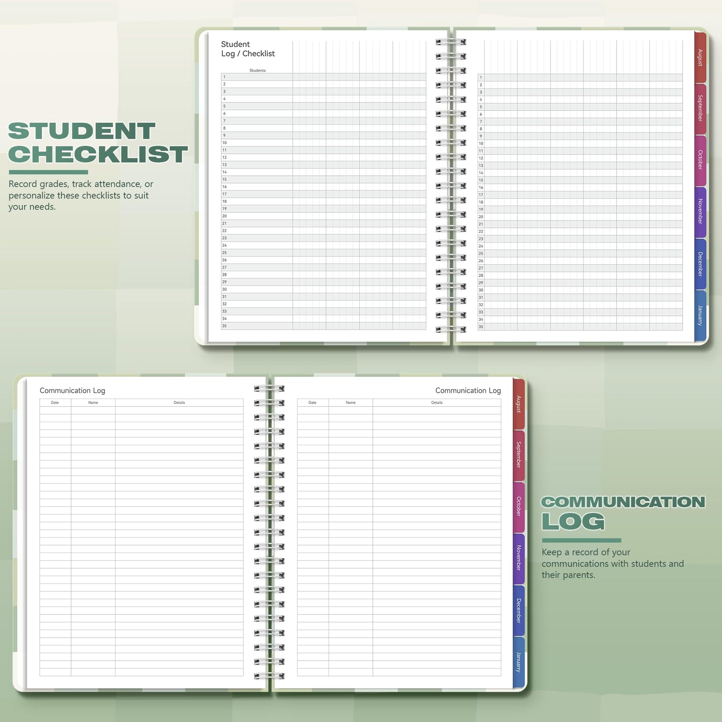Teacher Lesson Planner 2026-2027 Academic Year, Aug 2026-Jul 2027, Deluxe 26-27 Lesson Plan Book for Teachers Supplies & Homeschool Planner with Pocket & Monthly Tabs, 8.5" x 11", Green Checkered