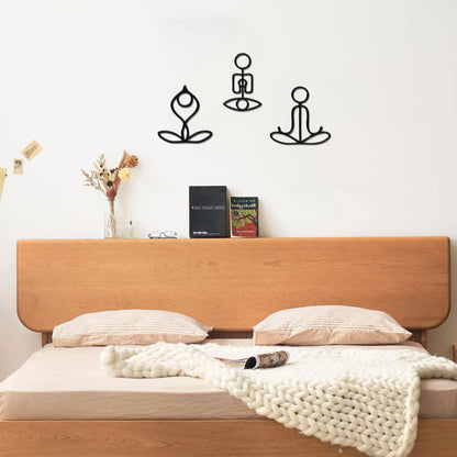 Slickss Zen Wall Art 3-Piece Set - Yoga Pose Metal Sculptures for Meditation Room & Spa Decor, Namaste Calming Wall Art for Yoga Gifts Women, Chakra & Buddha Decor
