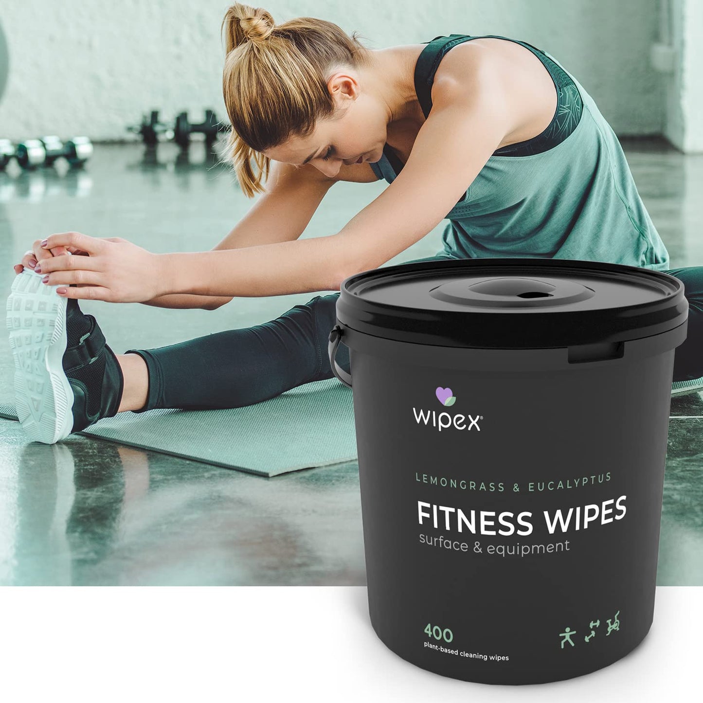 Wipex Yoga Mat Cleaner Gym Wipes - Plant-Based Lemongrass, Eucalyptus & Vinegar Wipes for Fitness Equipment & All Purpose Gym Cleaning - Safe for Peloton Bikes & Treadmills - 400 Count