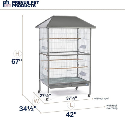 Prevue Pet Products Charming Aviary Jumbo Flight Cage - Large Metal Bird Cage with Rolling Stand, Perches, Feeders & Toy Bar, Ideal for Parakeets, Cockatiels, Lovebirds, Small & Medium Birds - Grey