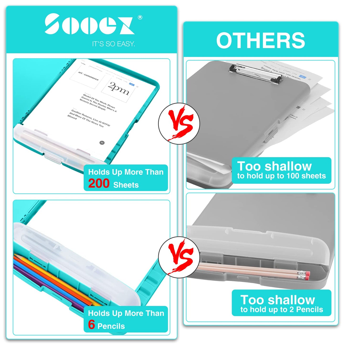 Sooez Clipboards with Storage, High Capacity Clip Boards 8.5x11 with Storage, Heavy Duty Nursing Clipboard Folder, Plastic Clipboard with Pen Holder for Women Teachers Work, School & Office Supplies