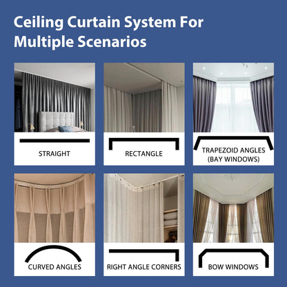 cbsroro Room Divider Curtains Ceiling Mounted Track Sets Extra Wide Blackout Curtain Flexible Tracks for Bedroom Privacy Partition Separator, 1 Panel Black Drape and White Rail, W8.3 x H7ft