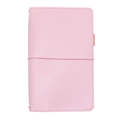 Pukka Pad, Carpe Diem Refillable Traveler’s Notebook Cover – Faux Leather Portfolio with Blank and Lined Notepads – Includes 6 Pockets, Pen Loop, and Elastic Closure – 8.5 x 5.5 Inches, Ballerina Pink