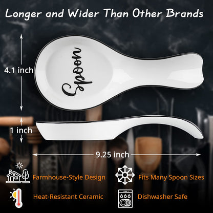 Ceramic Spoon Rest for Stove Top, DAYYET Large Spoon Holder, Farmhouse Spoon Rest for Kitchen Counter, White Bundle Farmhouse Salt and Pepper Bowls, 10 oz Ceramic Salt Cellar with Wooden Lid