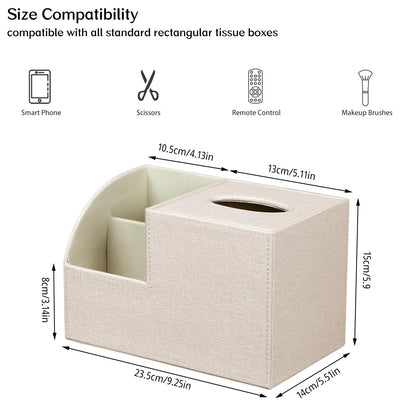 Fanousy Square Tissue Box Cover with Storage, PU Leather Cube Tissue Box Holder, Remote Control Nightstand Organizer, Modern Desk Caddy for End Table, Bathroom, Bedroom, Home, Office Decor