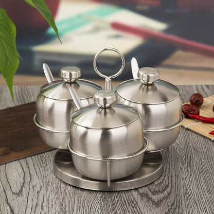 MOUMOUTEN Stainless Steel Sugar Bowl, 10Pack Seasoning Jar Spice Container, Rotating Condiment Spice Salt Sugar Jar Spice Rack Set with Lid Spoon