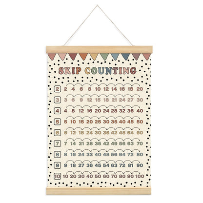 Lacama Boho Skip Counting Chart Educational Math Wooden Poster Hanger,Multiplication Chart Homeschool Organization Math Posters,Times Table Charts For Homeschool Grade School Classroom Posters Wood Hanger