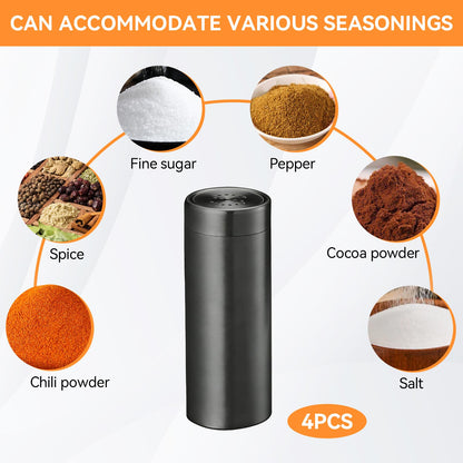 4-Piece Stainless Steel Salt and Pepper Shakers Set, Portable Spice Shaker Jars Spice Dispenser Refillable Salt Dispenser Containers for Home Barbecue Cooking, 3.5”hx1.5”w