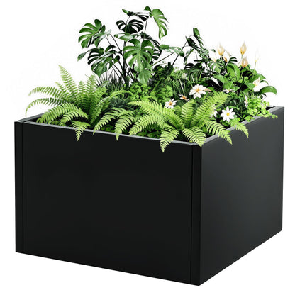 GarveeTech Metal Square Planter Box Tall Planters for Outdoor Plants Modern Heavy Duty with Drainage Holes for Outdoor Patio, Balcony, Yard, with Bottom