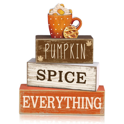 Moucuny 4 Pcs Thanksgiving Decorations for Home Fall Cup Decor Thanksgiving Table Centerpiece Fall Tiered Tray Decor Rustic Wooden Cup Block Sign Gift Farmhouse for Harvest Party Home Kitchen