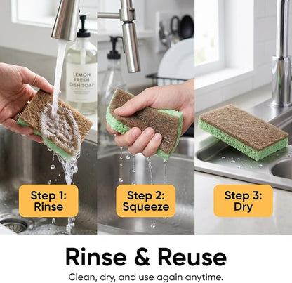 Superio Non-Scratch Cellulose Sponge Scrub Heavy Duty Kitchen Sponges Scrubbers with Scouring Pad (1)