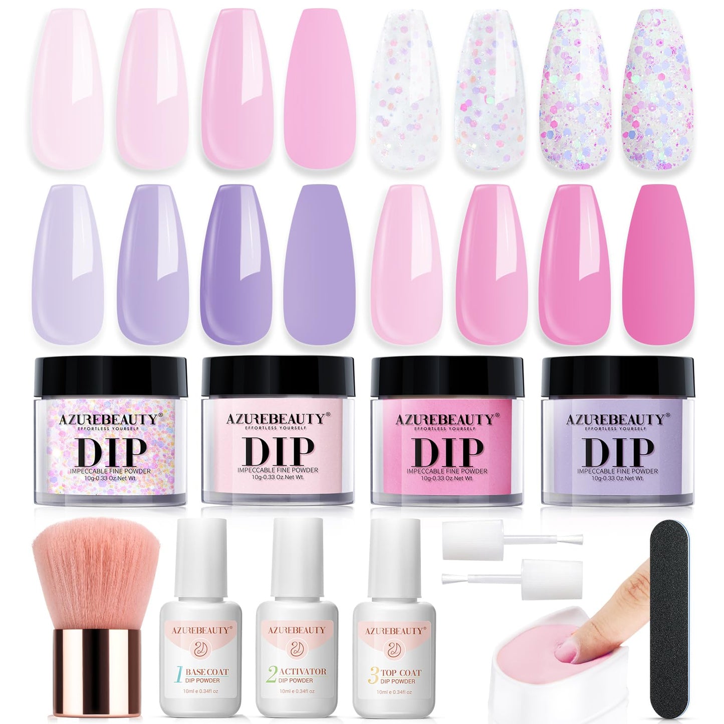 AZUREBEAUTY Dip Powder Nail Kit Starter, All Season Skin Tone Nude Brown 4 Colors Acrylic Dip Powder Liquid Set with Base/Top Coat Activator for French Nail Art Manicure DIY Salon Gifts