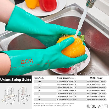 Vgo... 3-Pairs Reusable Household Gloves, Rubber Dishwashing gloves, Extra Thickness, Long Sleeves, Kitchen Cleaning, Working, Painting, Gardening, Pet Care (Size L, Green, HH4601)