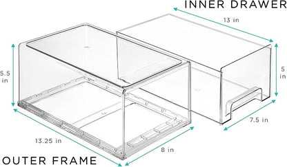 Sorbus Large Clear Stackable Storage Drawers – 2-Pack Plastic Organizer Bins with Handles – Stackable Pull-Out Storage Drawers for Closet, Pantry, Office, Bathroom, Craft, and Toy Organization