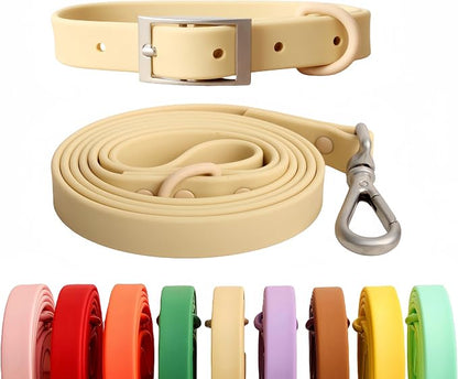 Dog Collar and Leash Set, Durable Waterproof Dog Leashes Collars, 5 Length Setting Adjustable Dog Collars for Large Medium Small Dogs (Cream, XS)