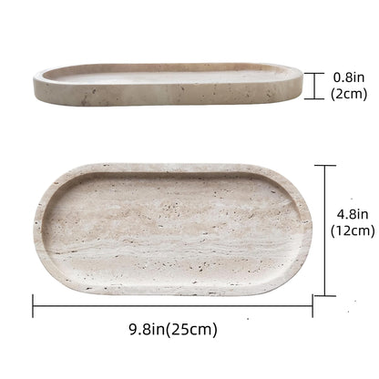 GEOONA Oval Travertine Tray 4.8 in x 9.8 in for Bathroom Dresser Countertop Organizer, Natural Marble Vanity Tray for Perfume, Candles, Ring, Decorative Jewelry Dish