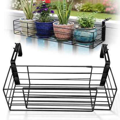 Youyole Railing Hanging Planter Holders, Adjustable Balcony Flower Pot Rack Stand, Expands 14"-27" Iron Hanger Hooks Fit Almost Any Balcony, Fence or Deck Railing up to 6" Wide(Black)